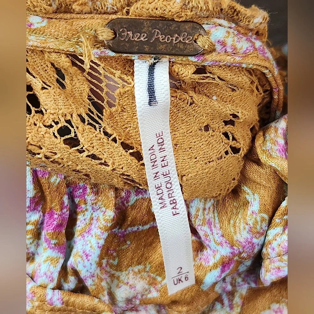 Free‎ People Lucie Mini Dress Antique Coin Combo Mustard Yellow Open Back Size 2